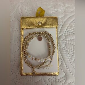 Gold Beaded Bracelet Set with 'Be Kind' Charm